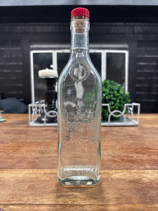 Schladerer Other - Vintage Schladerer Clear Glass Liquor Bottle With Red Cap Embossed Design